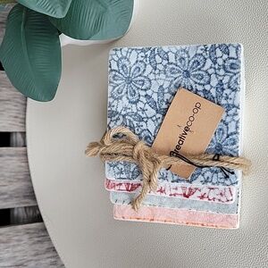 Creative Co-Op Blue Green Red Orange Floral Embossed Coaster Set